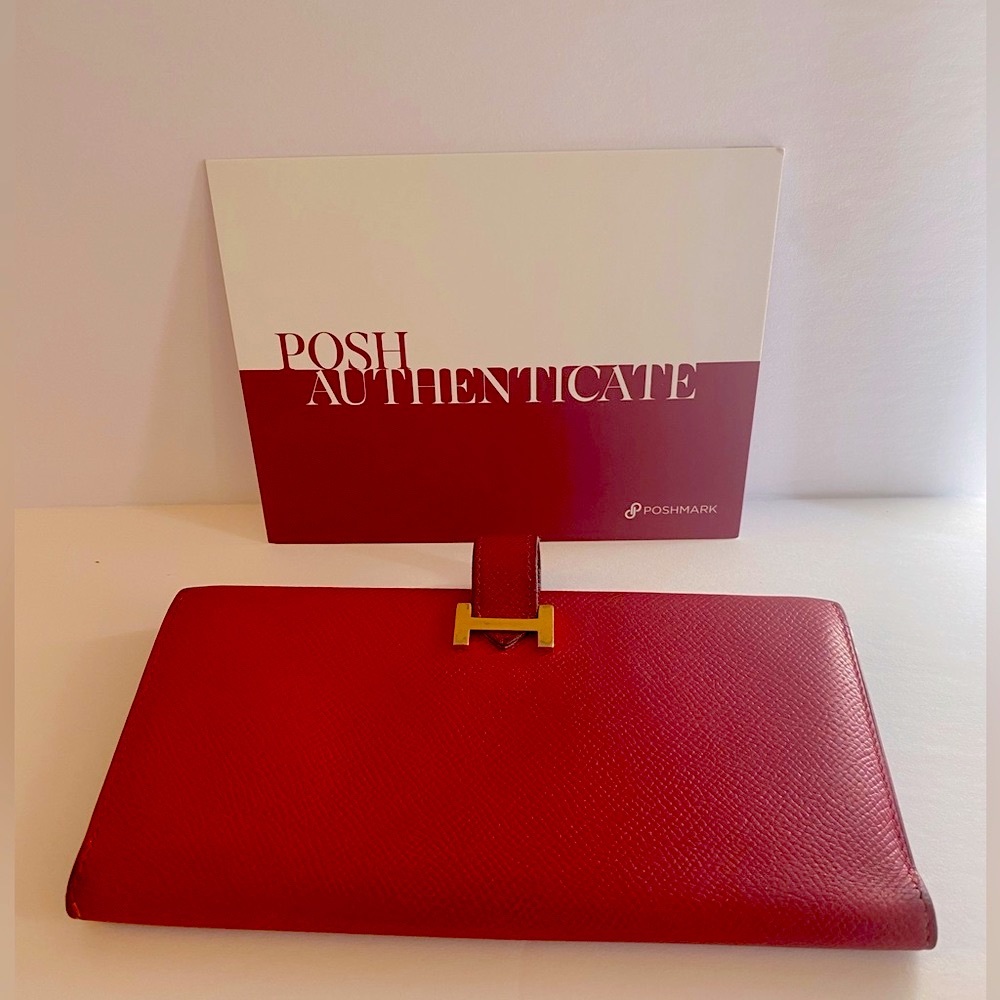 Hermès Courchevel Bearn Gusset Wallet - Red - Authenticated by Poshmark